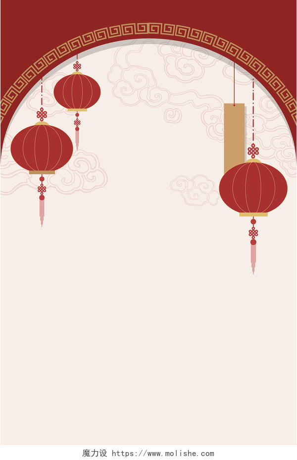 纹理红色中国风灯笼祥云边框背景素材